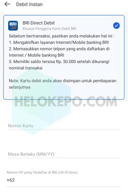 Debit Instan BRI di Lazada